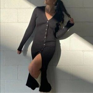 Wilfred Utopia 100% Merino Wool Cardigan Sweater Dress Black Size 2XS